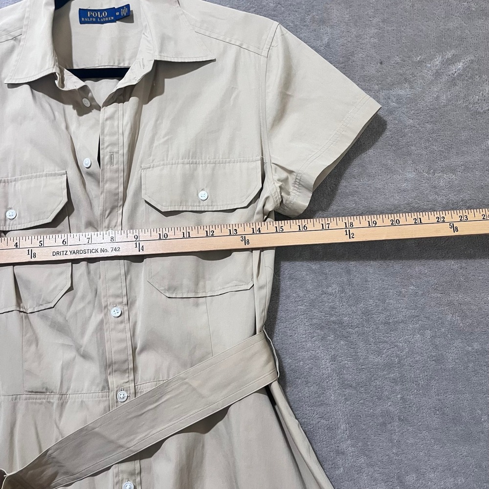 Polo Ralph Lauren Tiered Dress Women 10 Belted Safari Capsule Neutral Granola - Picture 7 of 8